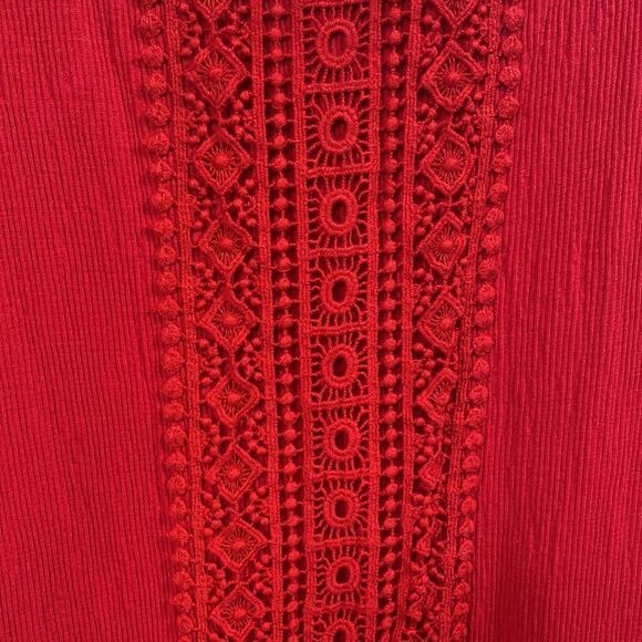 Peter Nygard Red Crochet Embroidered Slit Flared Sleeve Round Neck Blouse - Picture 13 of 16